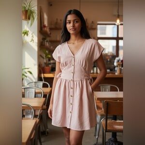 ZARA Pink Button Front Midi Dress Women Soft Girly Cottagecore‎ Feminine Sz XS